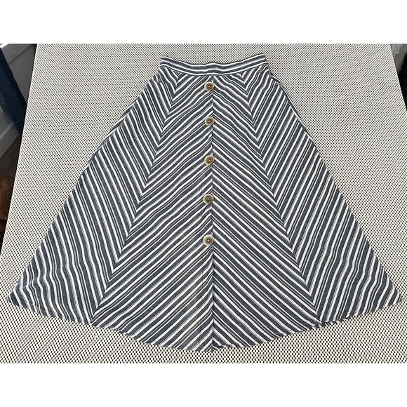 Lavender Sky Linen Blend A Line Skirt Blue Striped Classic Women’s Size Small S - Picture 7 of 10